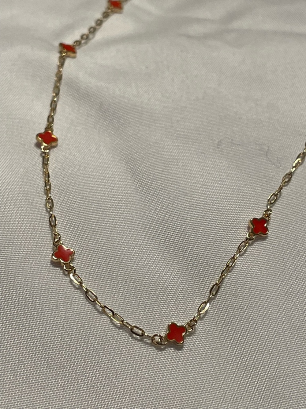 Anthropologie Gold-Tone Necklace with Red Clover Charms